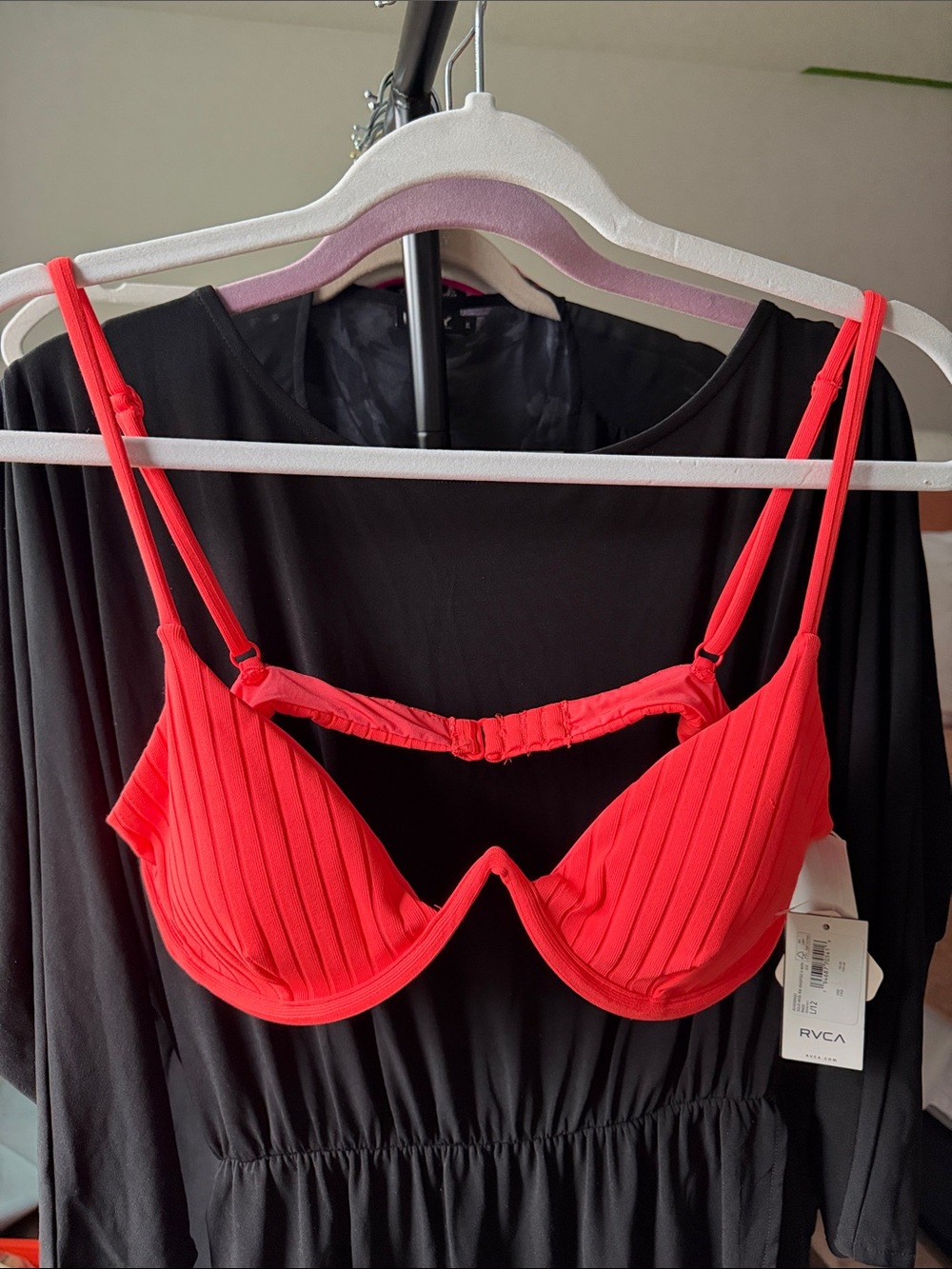 RVCA Coral-Red Ribbed Underwire Padded Bra Top